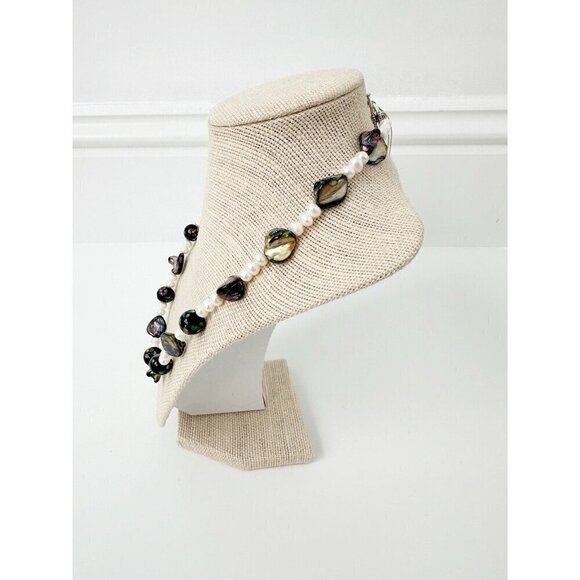 NWT Genuine Pearls & Painted Beads Necklace Black White - Picture 5 of 5